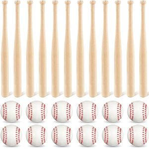 Libima 24 Pcs Mini Baseball Bats Mini Foam Sports Balls 8" Unfinished Wood Ball Bats 2" Foam Baseballs Small Party Favors for Sports DIY Craft