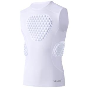 Cabasse Youth Padded Protective Shirt, Chest Rib Protector Heart Guard Sternum Shirt for Football Paintball Baseball (White, Medium)