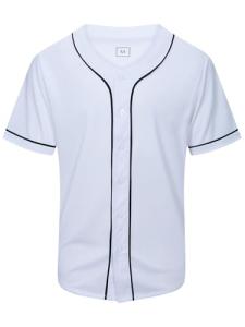 SHIJIXING Blank Plain Baseball Jersey Shirt, Short Sleeve Button Down Shirts, Hip Hop Sports Uniform for Men and Women Adult(L, White)