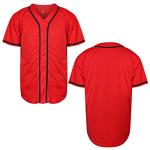 Mens Blank Plain Baseball Jersey Button Down Shirts Sports Hip Hop Hipster Jersey S-3XL(Red,Medium)