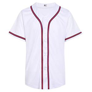 DEHANER Plain White Baseball Jersey - Men Women, Hip Hop Hipster Button-Up, 90s 00s Streetwear, Red/Navy Stripe, Size Large