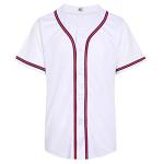 DEHANER Plain White Baseball Jersey - Men Women, Hip Hop Hipster Button-Up, 90s 00s Streetwear, Red/Navy Stripe, Size Large