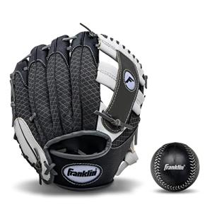 Franklin Sports Teeball Recreational Series Fielding Left Hand Glove with Baseball, 9.5-Inch, Black/Graphite/White