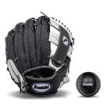 Franklin Sports Teeball Recreational Series Fielding Left Hand Glove with Baseball, 9.5-Inch, Black/Graphite/White