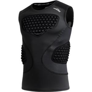 COOLOMG Mens Padded Compression Shirts Baseball Chest Rib Protector Football Rugby Softball Heart Sternum Guard Black M