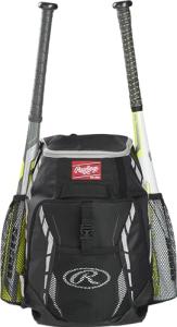 Rawlings | R400 Backpack Equipment Bag | Black (16" H x 12" L x 7.5" D )