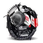 Franklin Sports Teeball Recreational Series Fielding Left Hand Glove with Baseball, 9.5-Inch, Black/Graphite/White