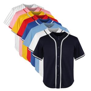 Youth Baseball Jersey Blank Boys T Shirt Button Down Hip Hop Fashion Sport Shirts Tops for Girls S-XL (Large,Youth Navy)