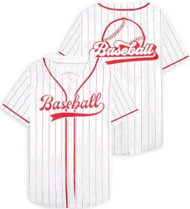 Baseball Jersey for Women Baseball Shirt: Baseball Graphic Button Down Plain Tshirts Sports Active V Neck Tee Tops White