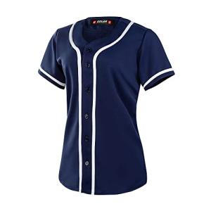 EALER BJW80 Womens Button Down Baseball Jersey, Blank Softball Team Uniform, Hip Hop Hipster Plain Tshirts Short Sleeve Active Tee Shirts Navy