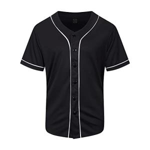 KUAIPAO Blank Baseball Jersey,Short Sleeve Plain Jersey Shirt,Sports Uniform for Men Women (White, Black, Red,Blue,S-3XL) (S, Black)