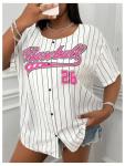 SHENHE Women's Plus Size Baseball Jersey Oversized Striped Button Down Hip Hop Shirt Top Pink X-Large Plus