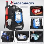 Baseball Bag for Youth & Adult Lightweight Softball Bat Bag with Shoe Compartment, External Helmet Holder and Fence Hook Waterproof Baseball Backpack Hold T-Ball, Bat and Softball Equipment, Black