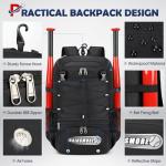 Baseball Bag for Youth & Adult Lightweight Softball Bat Bag with Shoe Compartment, External Helmet Holder and Fence Hook Waterproof Baseball Backpack Hold T-Ball, Bat and Softball Equipment, Black