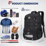 Baseball Bag for Youth & Adult Lightweight Softball Bat Bag with Shoe Compartment, External Helmet Holder and Fence Hook Waterproof Baseball Backpack Hold T-Ball, Bat and Softball Equipment, Black