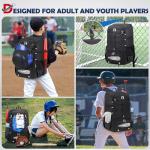 Baseball Bag for Youth & Adult Lightweight Softball Bat Bag with Shoe Compartment, External Helmet Holder and Fence Hook Waterproof Baseball Backpack Hold T-Ball, Bat and Softball Equipment, Black