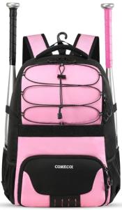 COMECOI Softball Bag, Lightweight Baseball Backpack with Shoes Compartment, Baseball Bat Bags with Fence Hook for TBall Bat & Equipment, for Batting Mitten, Helmet, for Girls, Boys, Youth, Adults