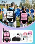 COMECOI Softball Bag, Lightweight Baseball Backpack with Shoes Compartment, Baseball Bat Bags with Fence Hook for TBall Bat & Equipment, for Batting Mitten, Helmet, for Girls, Boys, Youth, Adults
