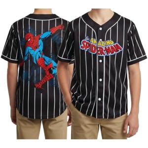 Marvel Spider-Man Boys Baseball Jersey - Novelty Fashion Vintage Sports Spidey Graphic Shirt Jersey Top for Boys (Size: 4-20), Size 7, Spider-Man Black