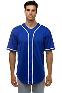 JC DISTRO Men's Short Sleeve Plain Button Down Baseball Jersey Team Jersey RoyalBlue Large