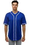 JC DISTRO Men's Short Sleeve Plain Button Down Baseball Jersey Team Jersey RoyalBlue Large