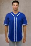 JC DISTRO Men's Short Sleeve Plain Button Down Baseball Jersey Team Jersey RoyalBlue Large