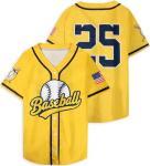 Baseball Jersey for Women Game Day Shirt Baseball Graphic Fan Number Tees Button up Short Sleeve Top Yellow