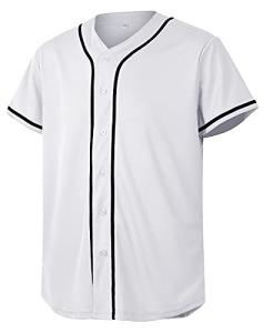 CUTHBERT Solid Baseball Jersey Shirt for Men and Women, Plain Short Sleeves Button Down T-Shirt(White L)