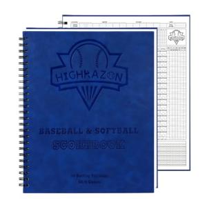 HIGHRAZON Premium Baseball Softball Scorebook, 65 Games 9+2 Extra Innings 16 Player Slots, Hard Cover Score Keeping Book for Stats, Baseball Score Book for Scorekeeper, Coach, Family (Blue)