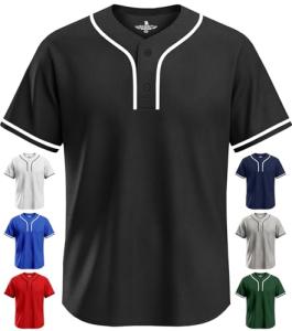 Exxact Sports Blank Baseball Jersey, Unisex Classic Two Button Softball Jersey for Men & Women, Comfortable for All-Day Wear - (Black, AL)