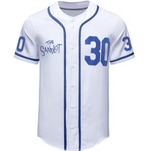 The Sandlot Jersey Benny 30 The Jet' Rodriguez Baseball Jersey Button Up Movie Jerseys for Men White