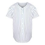 MESOSPERO Mens Button Down Shirts Short Sleeve Sports Uniforms Blank Baseball Jersey S-XXXL (White/Blue Stripe, X-Large)