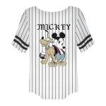 Disney Ladies Mickey Mouse & Pluto Button Down Baseball Jersey Fashion Shirt White/Black