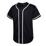 EALER BJ80 Series Mens Baseball Jersey Button Down Shirts Short Sleeve Hipster Hip Hop Sports Uniforms Black