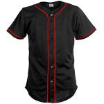 Pullonsy Mens Blank Black Baseball Jerseys Button Down Mesh Fashion Hip-Hop Shirts Tee,Red Stripe Plain,Size L