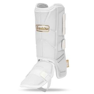 Franklin Sports Baseball + Softball Leg Guard - PRT Series Adult Shin + Foot Shield for Batting - Protective Leg + Ankle Guard with Toe Plate - Right Hand + Left Hand Hitters - White/Gold - One Size