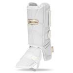 Franklin Sports Baseball + Softball Leg Guard - PRT Series Adult Shin + Foot Shield for Batting - Protective Leg + Ankle Guard with Toe Plate - Right Hand + Left Hand Hitters - White/Gold - One Size