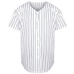 Blank Plain Hip Hop Hipster Baseball Jersey Button Down Shirts Sports Uniforms Men Women Jersey (White-Stripe, Large)