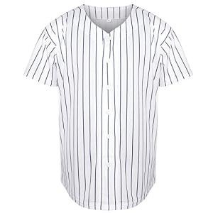 Blank Plain Hip Hop Hipster Baseball Jersey Button Down Shirts Sports Uniforms Men Women Jersey (White-Stripe, XX-Large)