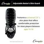 Champion Sports Universal 7.5" L Adjustable Batters Shin Guard (Set of 1) - Wrap Around Padding and Ankle/Foot Protector - Quick Release Buckles - Ages: Youth to Adult