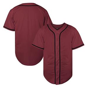 TKJPYWYH Blank Baseball Jersey Button Down Shirts,Men's Hip Hop Plain Short Sleeve Sports T Shirts S-3XL (#Burgundy, Large)