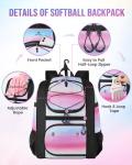 MATEIN Softball Bag, Lightweight Baseball Backpack with Shoe Compartment, Baseball Bag with Fence Hook for TBall Bat & Equipment, Softball Gifts Catchers Backpack for Women Fit Batting Glove, Helmet