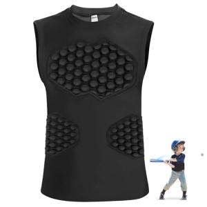 Gracfulcub Baseball Chest Protector Youth Padded Football Shirt, Chest Protector Baseball Youth, Football Padded Shirt for T Ball, Lacrosse & Goalies (Black, YL)