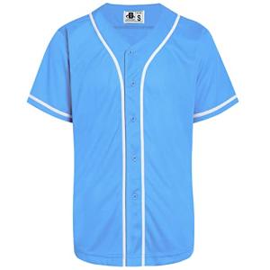 DEHANER Blank Light Blue Softball Baseball Jerseys for Men Women Hip Hop Button Down Fathers Mothers Day T-Shirt White Stripe-Light Blue Jersey Size Large