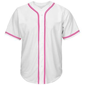Pullonsy Adult Hip-Hop Hipster Blank Baseball Jerseys Button Up Shirts for Men Women Outfits,Light/Hot Pink Stripe White Jersey,Size M