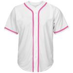 Pullonsy Adult Hip-Hop Hipster Blank Baseball Jerseys Button Up Shirts for Men Women Outfits,Light/Hot Pink Stripe White Jersey,Size M