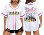 Magical Baseball Shirts for Women Princess Jersey Shirt Girls Trips Button Up Short Sleeve Jersey Top Pink