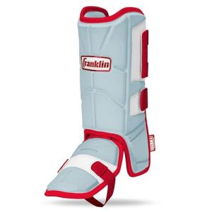 Franklin Sports Baseball + Softball Leg Guard - PRT Series Youth Shin + Foot Shield for Batting - Protective Leg + Ankle Guard with Toe Plate - Right Hand + Left Hand Hitters - Caroline Blue/Red