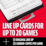 MLB Baseball + Softball Lineup Cards - 25 Game Line Up Sheets Book + Holder for Coaches + Managers - Black