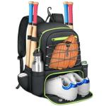 MATEIN Baseball Bat Bag for 4 Bats with Ball Pocket, Lightweight Youth Baseball Backpack with Shoe Compartment, Large Capacity Softball Equipment Bag with Fence Hook for TBall Gear, Helmet,Glove,Black